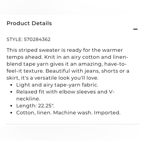 Chico’s Striped Tape Yarn V- neck pullover sweater in blue/white, size 2 cotton - Picture 8 of 8